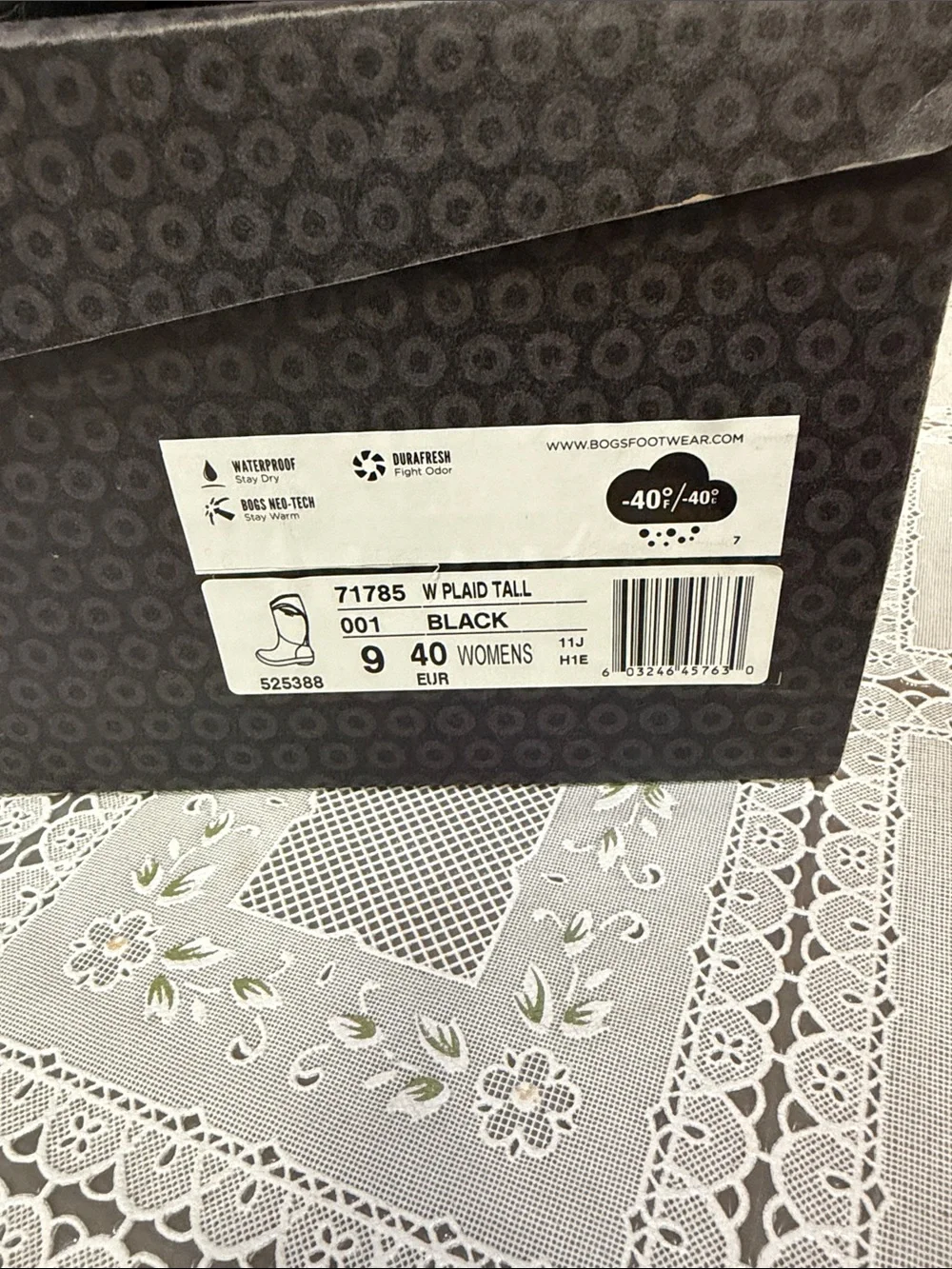 Bogs Women's Black and Grey Plaid Waterproof Snow/Rain Boots